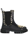 DOLCE & GABBANA STUDDED EMBROIDERY COMBAT BOOTS