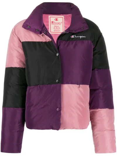 Champion Colour Block Puff Down Jacket In Pink