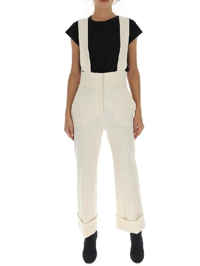 Alberta Ferretti Cuffed Suspender Pants In White