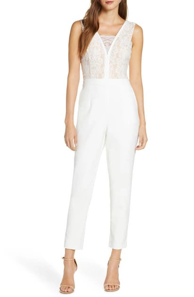 Adelyn Rae Sophie Lace Jumpsuit In White-nude