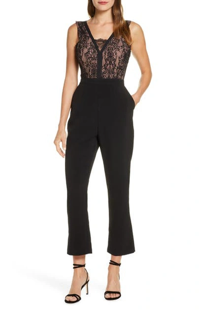 Adelyn Rae Sophie Lace Jumpsuit In Black-nude
