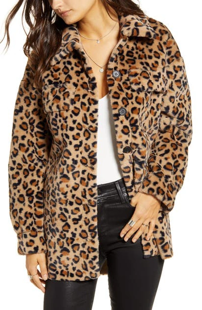 Vero Moda Safari Leopard Print Faux Fur Jacket In Tobacco Brown/ Leo Print 