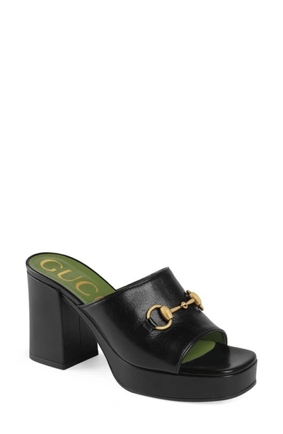 Gucci Black Houdan Block Heeled Mules In Black