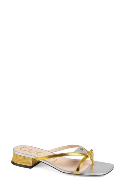 Gucci Alison Bow Sandal In Silver/ Yellow