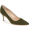 Manolo Blahnik Bb Pump In Military Green Suede