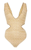 MISSONI GOLD WAVE CUTOUT CREPE ONE PIECE SWIMSUIT,758514