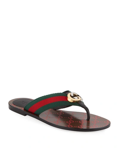 GUCCI KIKA WEB THONG SANDALS,PROD226770164