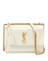 Saint Laurent Sunset Medium Ysl Crossbody Bag In Smooth Leather In White