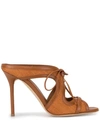 MALONE SOULIERS TAN SORAYA 100MM RAFFIA LACE UP MULES