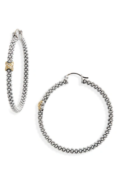 Lagos Caviar Two-tone Slender Hoop Earrings In Silver/ Gold