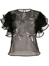 ALBERTA FERRETTI EMBROIDERED RUFFLE SLEEVE BLOUSE