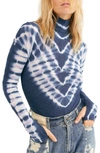 Free People Psychedelic Tie-dye Turtleneck Top In Navy
