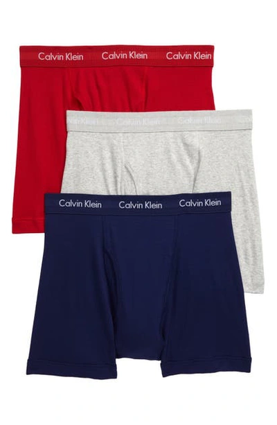 Calvin Klein 3-pack Boxer Briefs In Light Grey/ Temper/ Purple