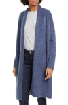 Eileen Fisher Plush Melange Wool Mohair Long Cardigan In Blue Shale