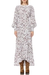 Afrm Ziggy Print Long Sleeve High/low Maxi Dress In Femme Texture