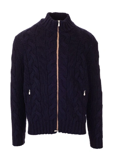 Brunello Cucinelli Cable Knit Zip Cardigan In Blue