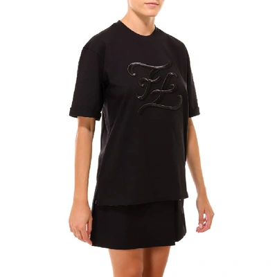 Fendi Black T-shirt With Ff Karligraphy Logo