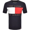 TOMMY HILFIGER EMBROIDERED FLAG LOGO T SHIRT NAVY,126603