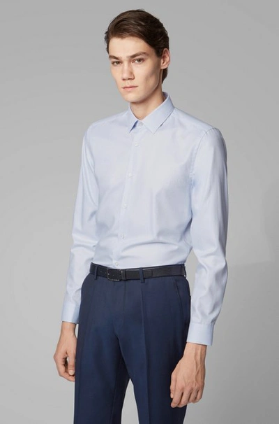 Hugo Boss - Slim Fit Shirt In Striped Cotton With Aloe Vera Finish - Light Blue