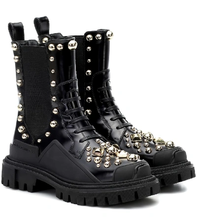 Dolce & Gabbana 铆钉皮革及踝靴 In Black