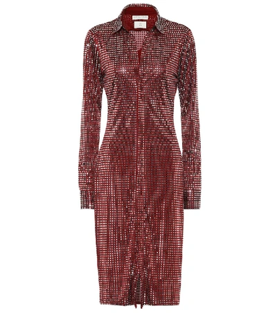 Bottega Veneta Mirror-embellished Satin-jersey Shirtdress In Bordeaux