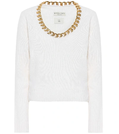 Bottega Veneta Brushed Wool Sweater With Chain Detail In Off White