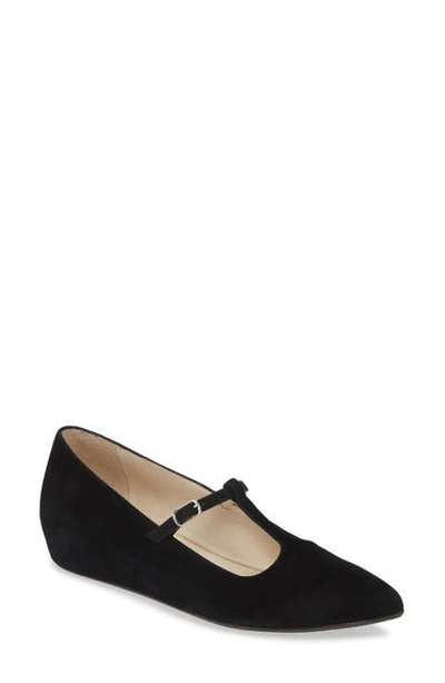 Amalfi By Rangoni Assissi T-strap Mary Jane Wedge In Black Suede