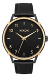 Nixon The Arrow Leather Strap Watch, 38mm In Black/ Gold