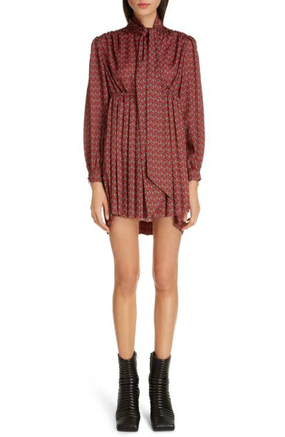 BALENCIAGA PUSSY-BOW PLEATED PAISLEY-PRINT CREPE MINI DRESS 