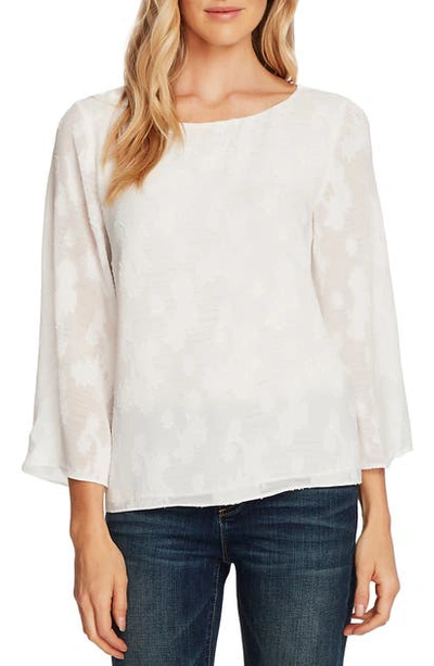 Vince Camuto Floral Jacquard Bell Sleeve Blouse In Pearl Ivory