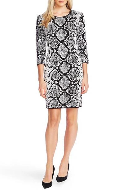 Vince Camuto Snake Print Jacquard Cotton Cocktail Dress In Rich Black