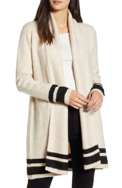 Cupcakes And Cashmere Hank Stripe Shawl Collar Cardigan In Ivory