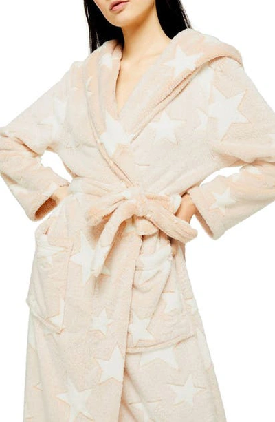 Topshop Star Print Hooded Robe In Nude Multi