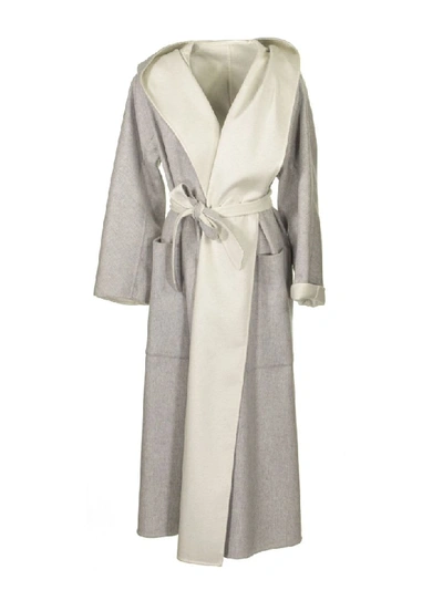 Agnona Cashmere Reversible Coat In Grey/ivory