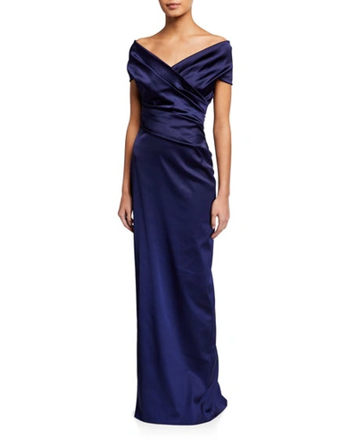 Talbot Runhof Women's Off-the-shoulder Stretch Satin Duchess Gown In Blue