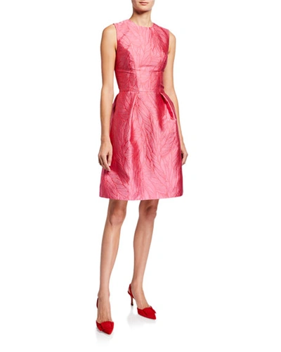 Monique Lhuillier Palm Jacquard Taffeta Fit-and-flare Dress In Pink