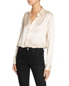 Saint Laurent Embellished Silk Satin Shirt In Off White