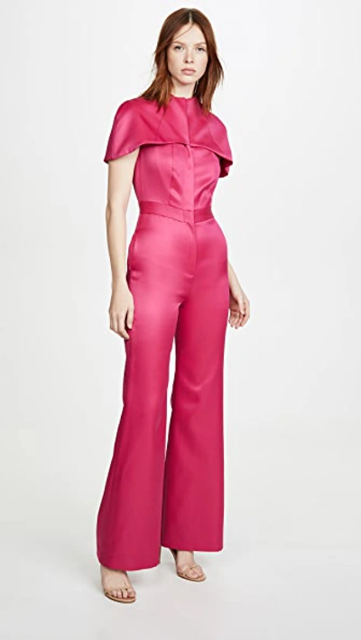 Brandon Maxwell Cape-sleeve Virgin Wool & Silk Jumpsuit In Bright Rose