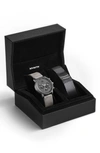 Mvmt The Chrono Chronograph Leather Strap Watch & Mesh Strap Set, 40mm In Silver/ Grey/ Silver
