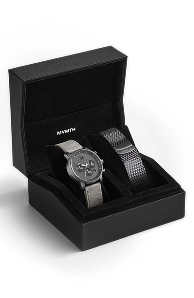 Mvmt The Chrono Chronograph Leather Strap Watch & Mesh Strap Set, 40mm In Silver/ Grey/ Silver