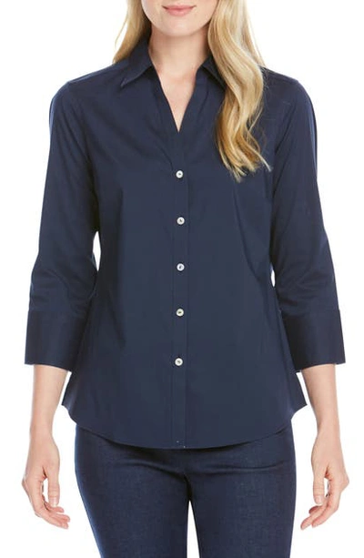 Foxcroft Mary Button-up Blouse In Navy