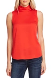 Vince Camuto Mock Neck Hammered Satin Sleeveless Top In Fiesta
