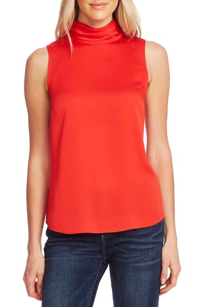 Vince Camuto Mock Neck Hammered Satin Sleeveless Top In Fiesta