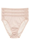On Gossamer 3-pack Mesh High Cut Briefs In Champagne