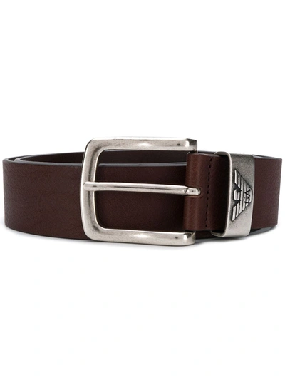 Emporio Armani Leather Belt With Logo Buckle In Dark Brown