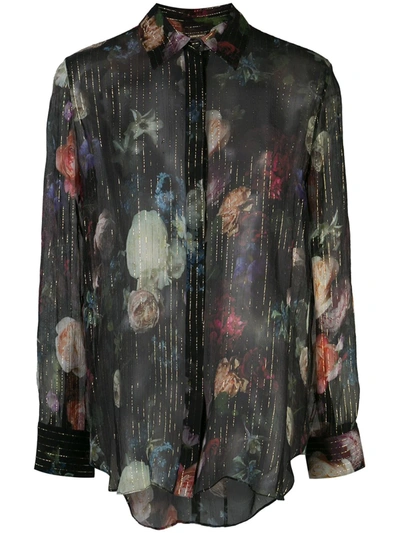 Adam Lippes Floral-print Metallic Silk-blend Georgette Shirt In Black