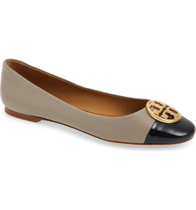 Tory Burch Chelsea Cap Toe Ballet Flat In Dust Storm/ Perfect Navy