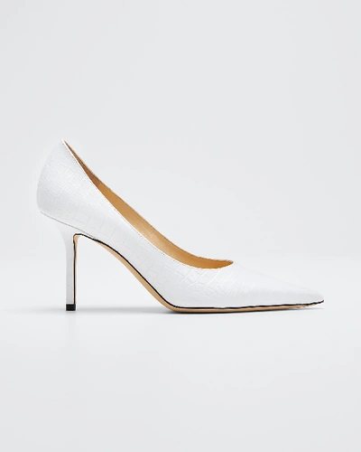 Jimmy Choo 85mm Love Croc Embossed Leather Pumps In White