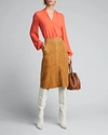 Kobi Halperin Bella V-neck Blouson-sleeve Silk Blouse In Orange Onyx