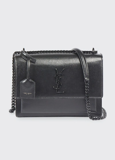 Saint Laurent Sunset Medium Monogram Ysl Crossbody Bag In Noir